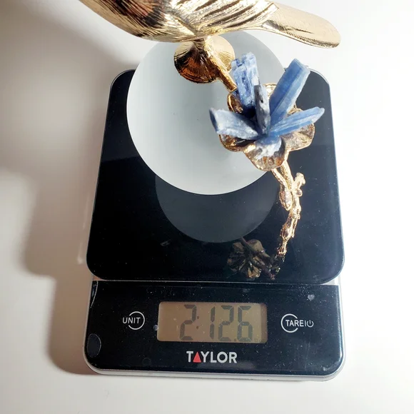 Modern Minimalist Art Glass Sculpture with Gold Tone Bird  & Quartz Gemstones - Picture 9 of 11